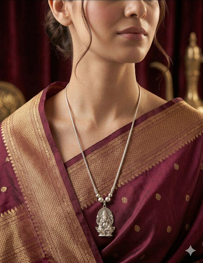 Oxidized Silver Ganesha Pendant Necklace - Image 2