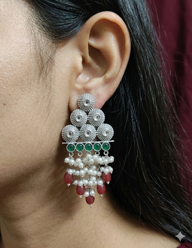 Trishna Ethenic Dangler Earrings (Red &Green) - Image 2